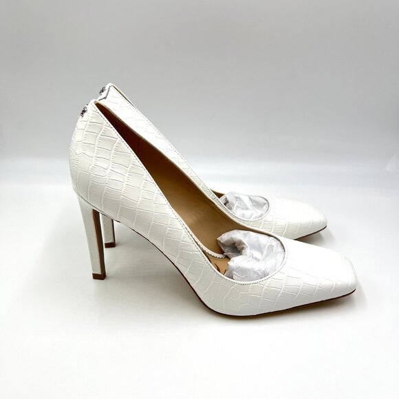 Sam Edelman Beth White Leather Croc Gator Embossed Stiletto Heels Pumps Shoes - Picture 1 of 15